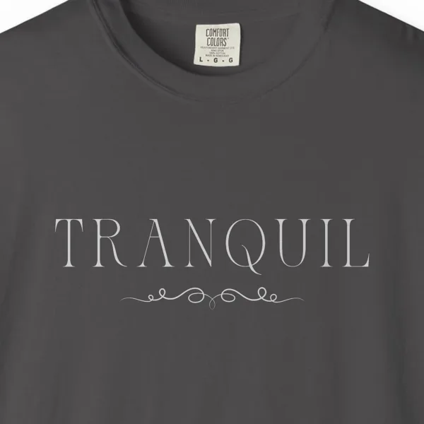 Close-up of the Tranquil Vine print on a Graphite Comfort Colors 1717 tee