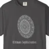 ultimate-sophistication-lace-tee-graphite-chest Close-up of the Ultimate Sophistication Lace print on a Graphite Comfort Colors 1717 tee