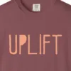 uplift-tee-brick-chest Close-up of the Uplift print on a Brick Comfort Colors 1717 tee