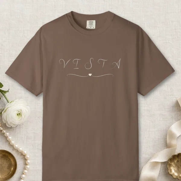 vista-swirl-heart-tee-espresso-front Vista Swirl Heart design on a Espresso Comfort Colors 1717 tee, laid flat