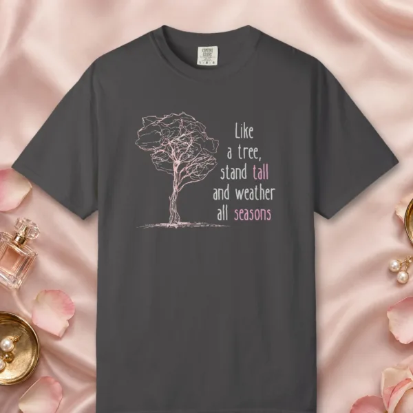 weather-all-seasons-tee-graphite-front Weather All Seasons design on a Graphite Comfort Colors 1717 tee, laid flat