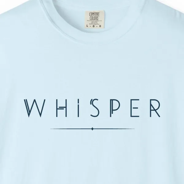 Close-up of the Whisper Soft Line print on a Chambray Comfort Colors 1717 tee