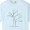 Close-up of the Wide Winter Tree print on a Chambray Comfort Colors 1717 tee
