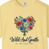 Close-up of the Wild and Gentle print on a Butter Comfort Colors 1717 tee