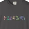 wildflower-row-tee-graphite-chest Close-up of the Wildflower Row print on a Graphite Comfort Colors 1717 tee