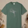 Windswept Tree design on a Blue Spruce Comfort Colors 1717 tee, laid flat