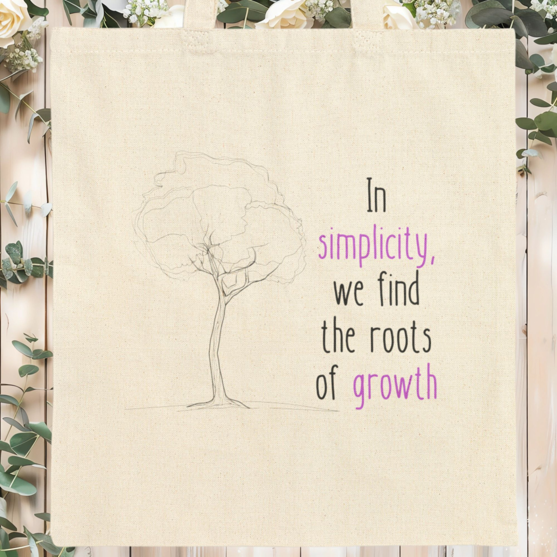 In Simplicity We Find the Roots of Growth Tote Bag Minimalist Inspirational Quote Bag - Image 14