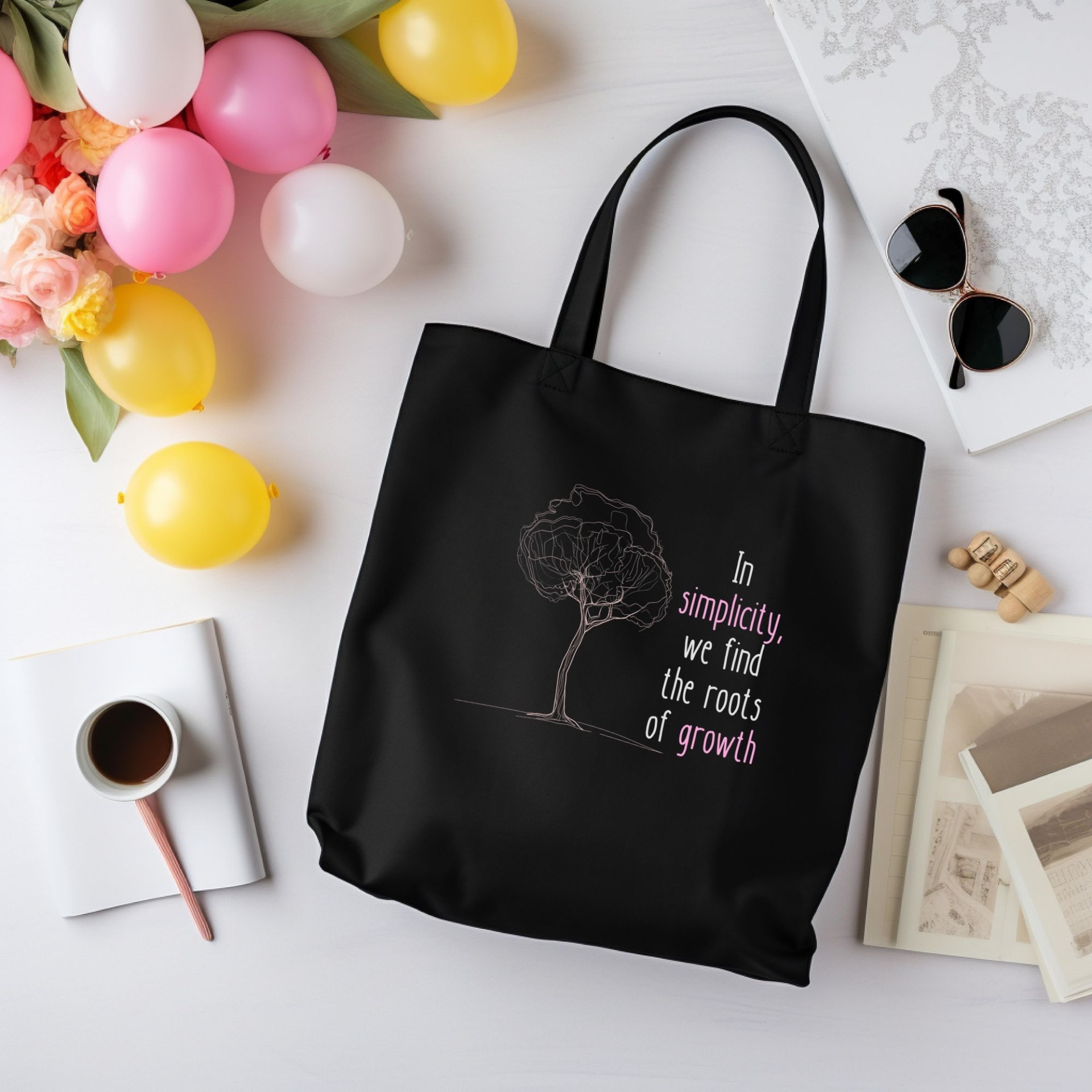 In Simplicity We Find the Roots of Growth Tote Bag Minimalist Inspirational Quote Bag - Image 12