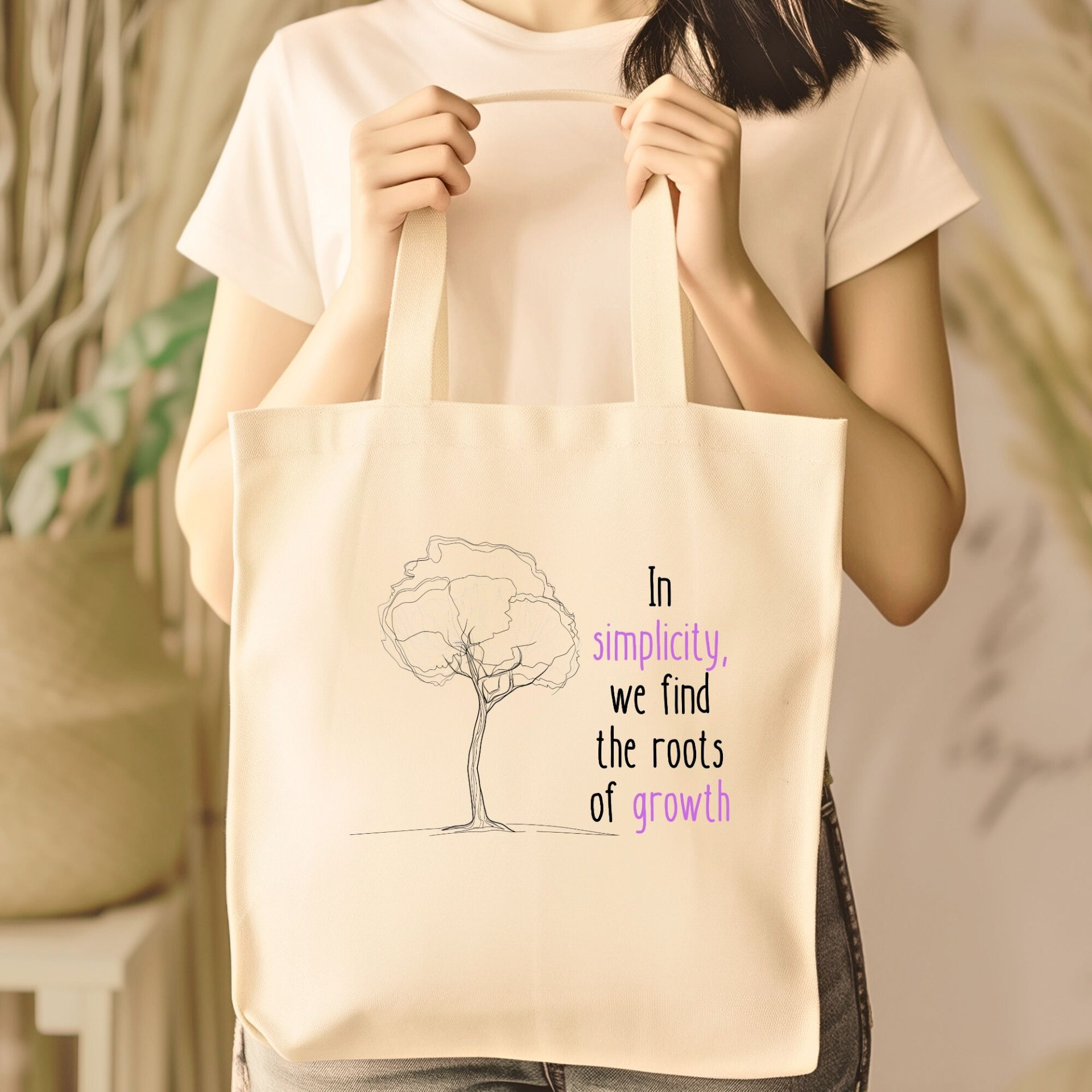 In Simplicity We Find the Roots of Growth Tote Bag Minimalist Inspirational Quote Bag - Image 11