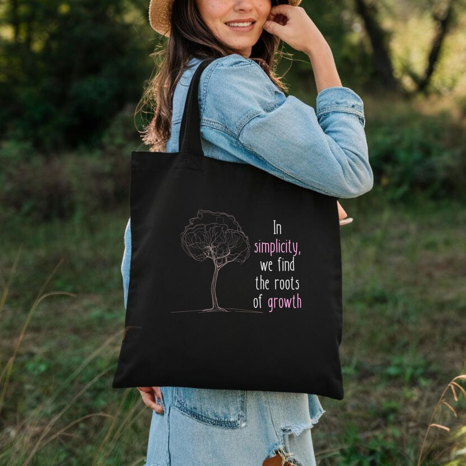 In Simplicity We Find the Roots of Growth Tote Bag Minimalist Inspirational Quote Bag - Image 10