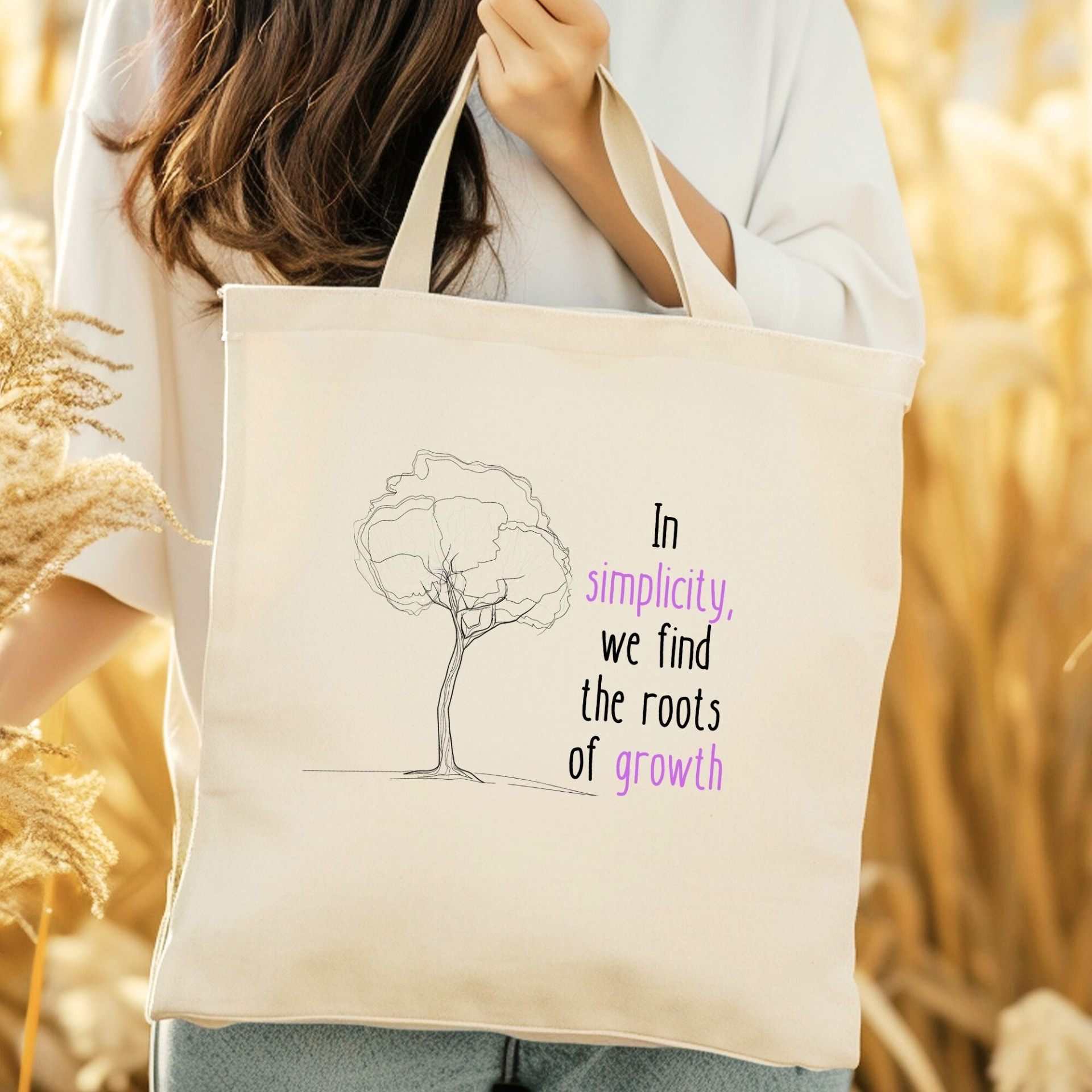In Simplicity We Find the Roots of Growth Tote Bag Minimalist Inspirational Quote Bag - Image 9