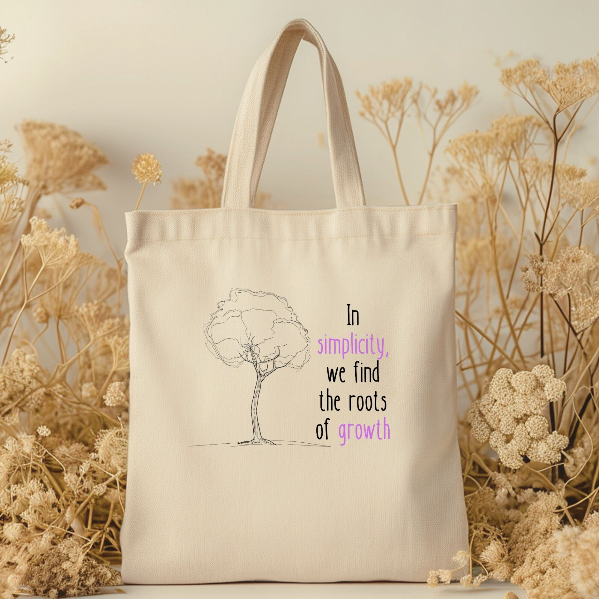 In Simplicity We Find the Roots of Growth Tote Bag Minimalist Inspirational Quote Bag - Image 3