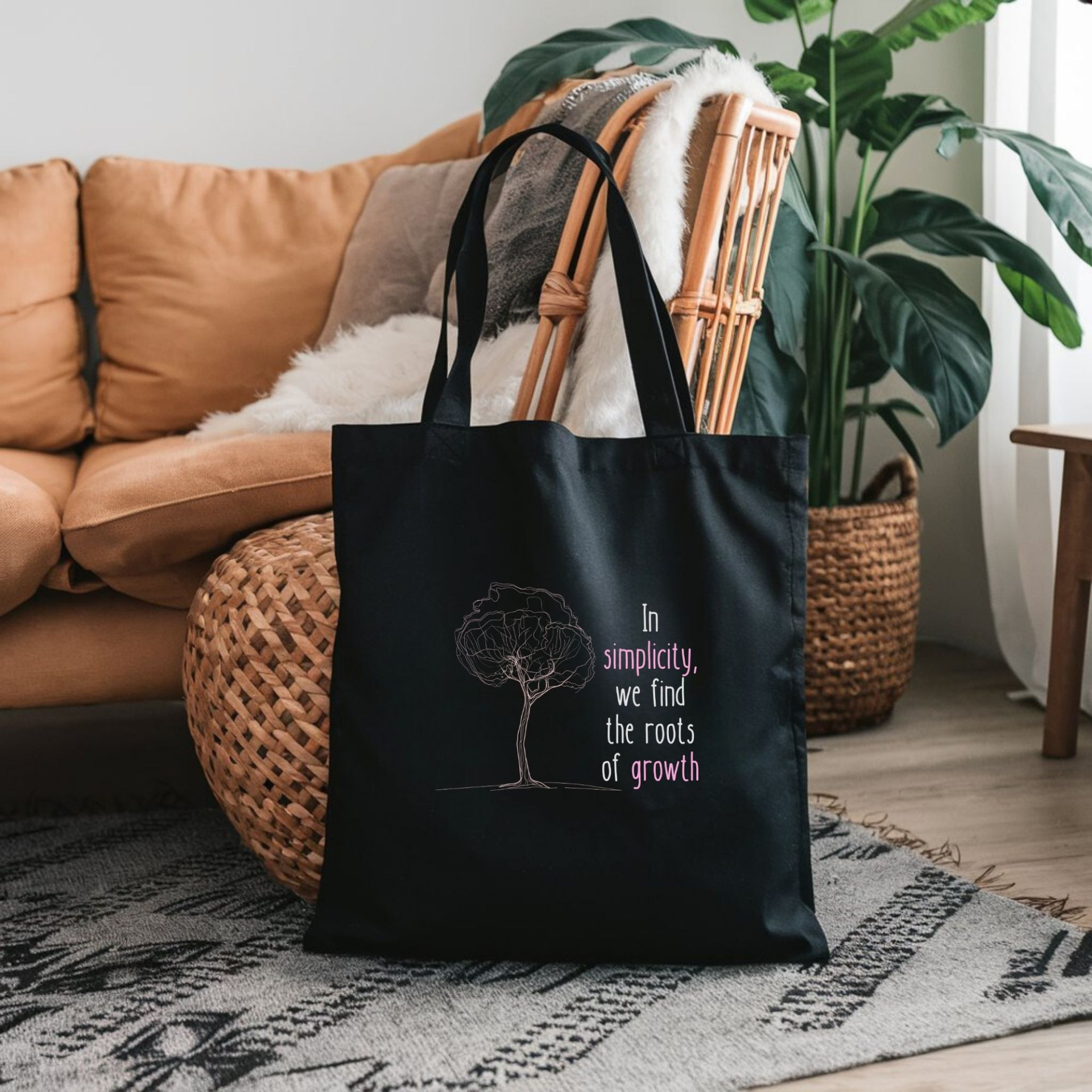 In Simplicity We Find the Roots of Growth Tote Bag Minimalist Inspirational Quote Bag - Image 8