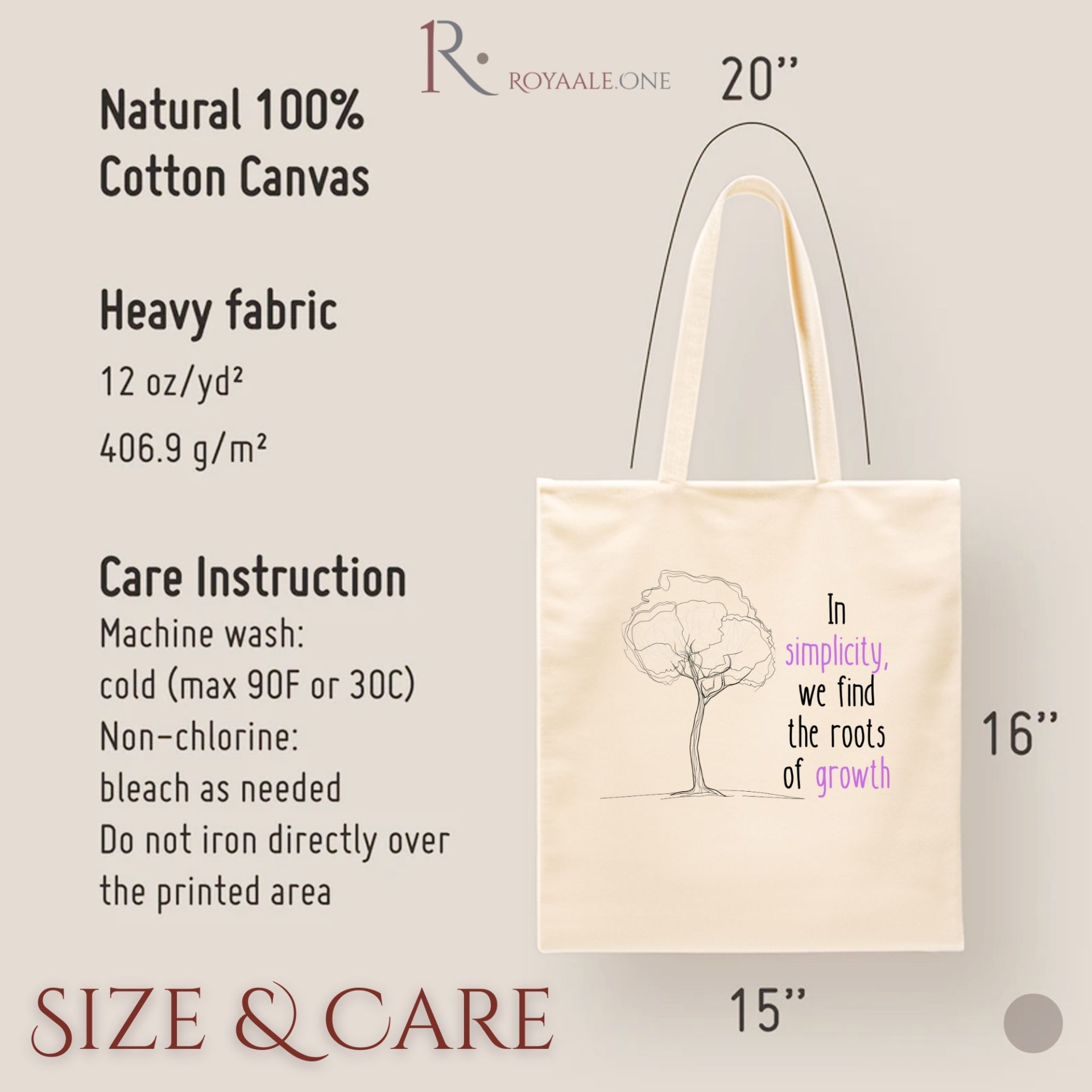 In Simplicity We Find the Roots of Growth Tote Bag Minimalist Inspirational Quote Bag - Image 15
