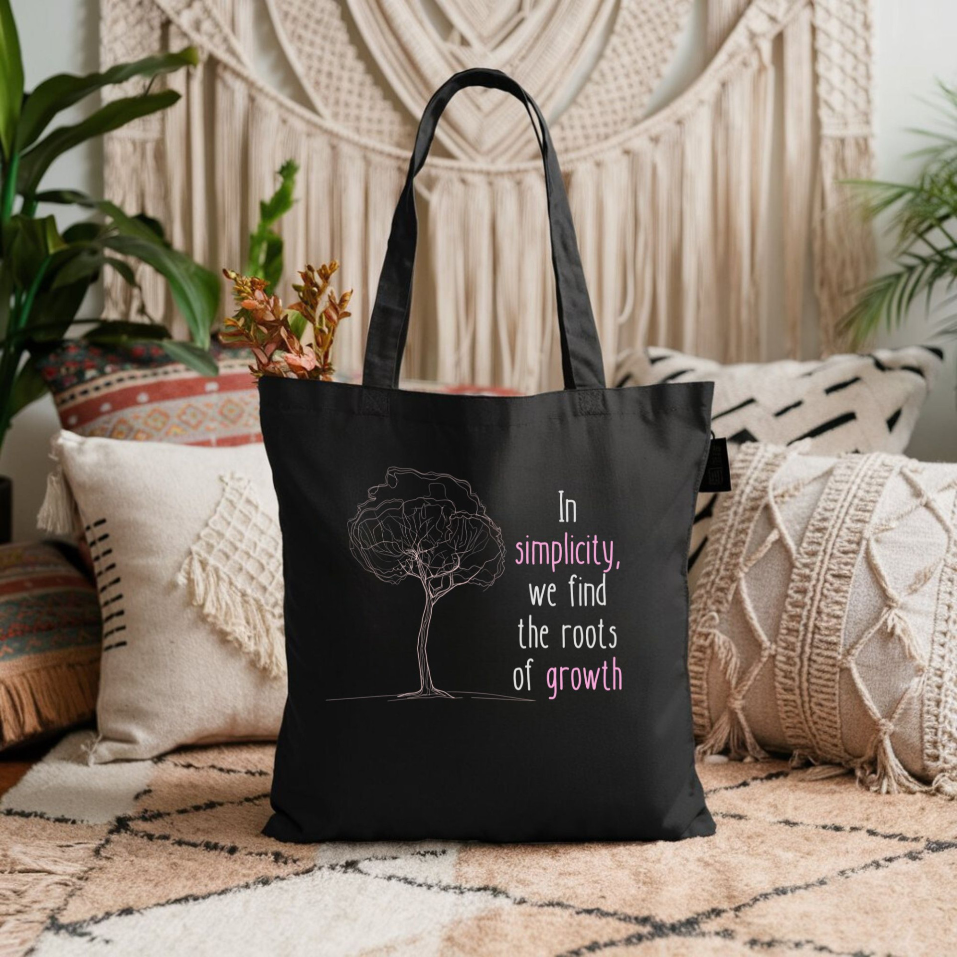 In Simplicity We Find the Roots of Growth Tote Bag Minimalist Inspirational Quote Bag - Image 7