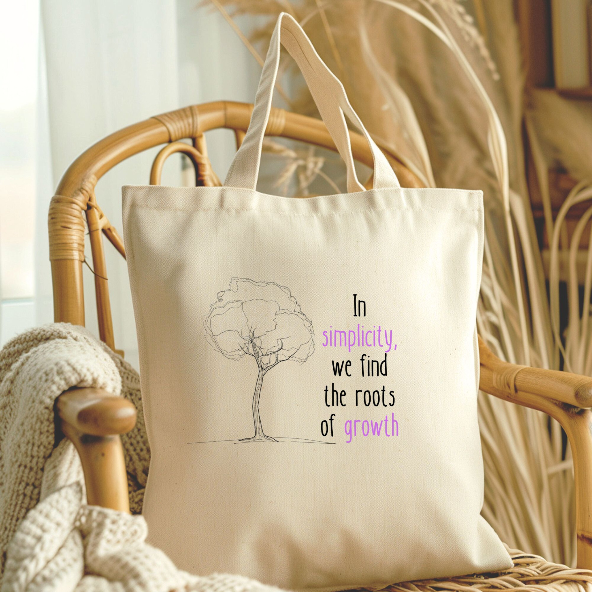 In Simplicity We Find the Roots of Growth Tote Bag Minimalist Inspirational Quote Bag - Image 5