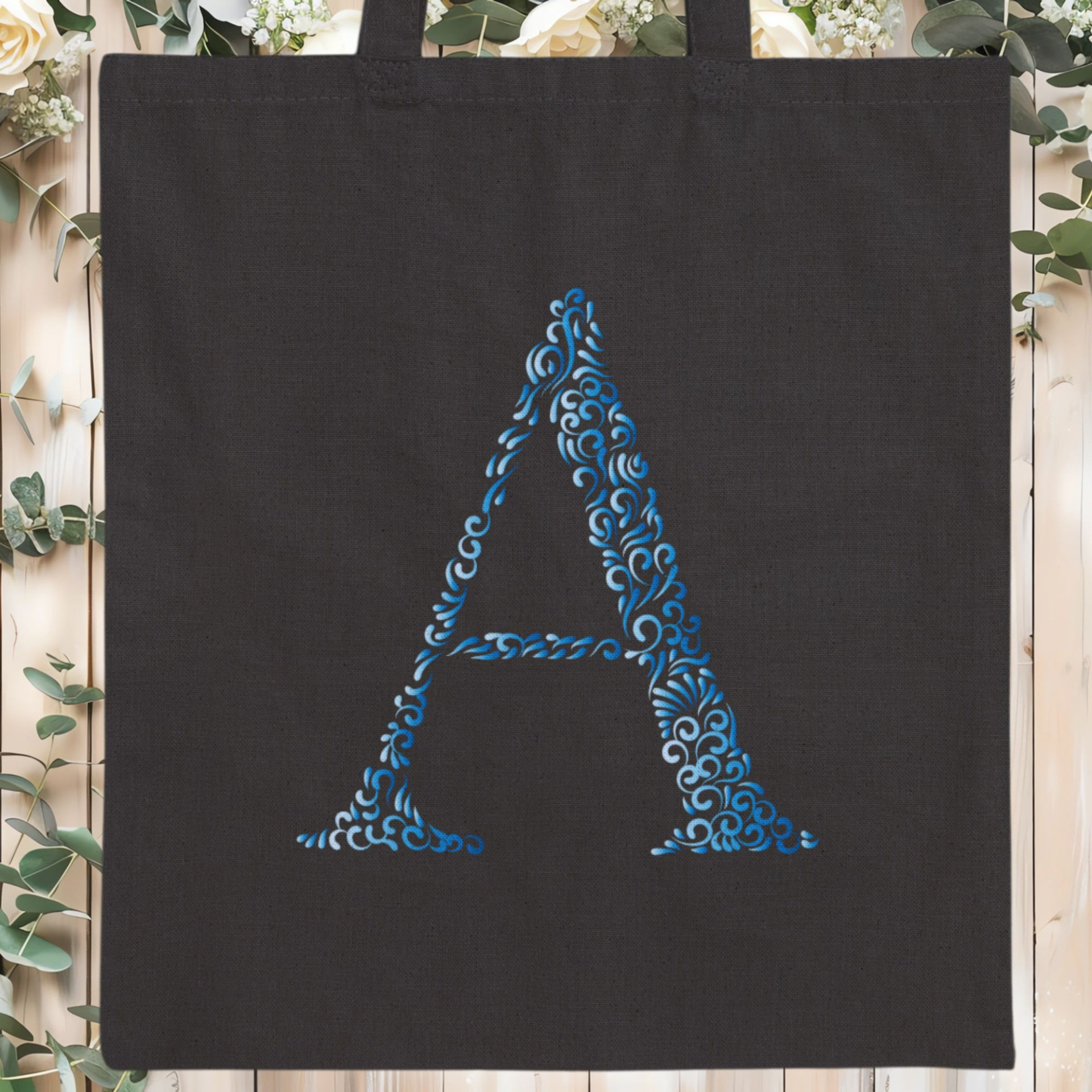 Elegant Initial A Tote Bag Personalized Floral Monogram Design Custom Gift for Her or Him - Image 14