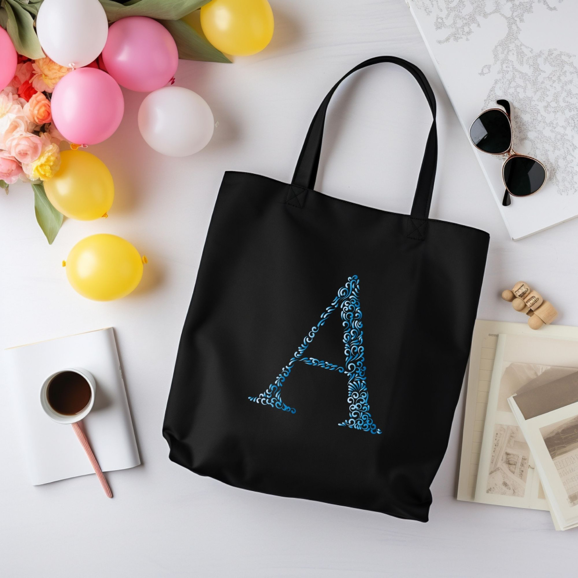 Elegant Initial A Tote Bag Personalized Floral Monogram Design Custom Gift for Her or Him - Image 12