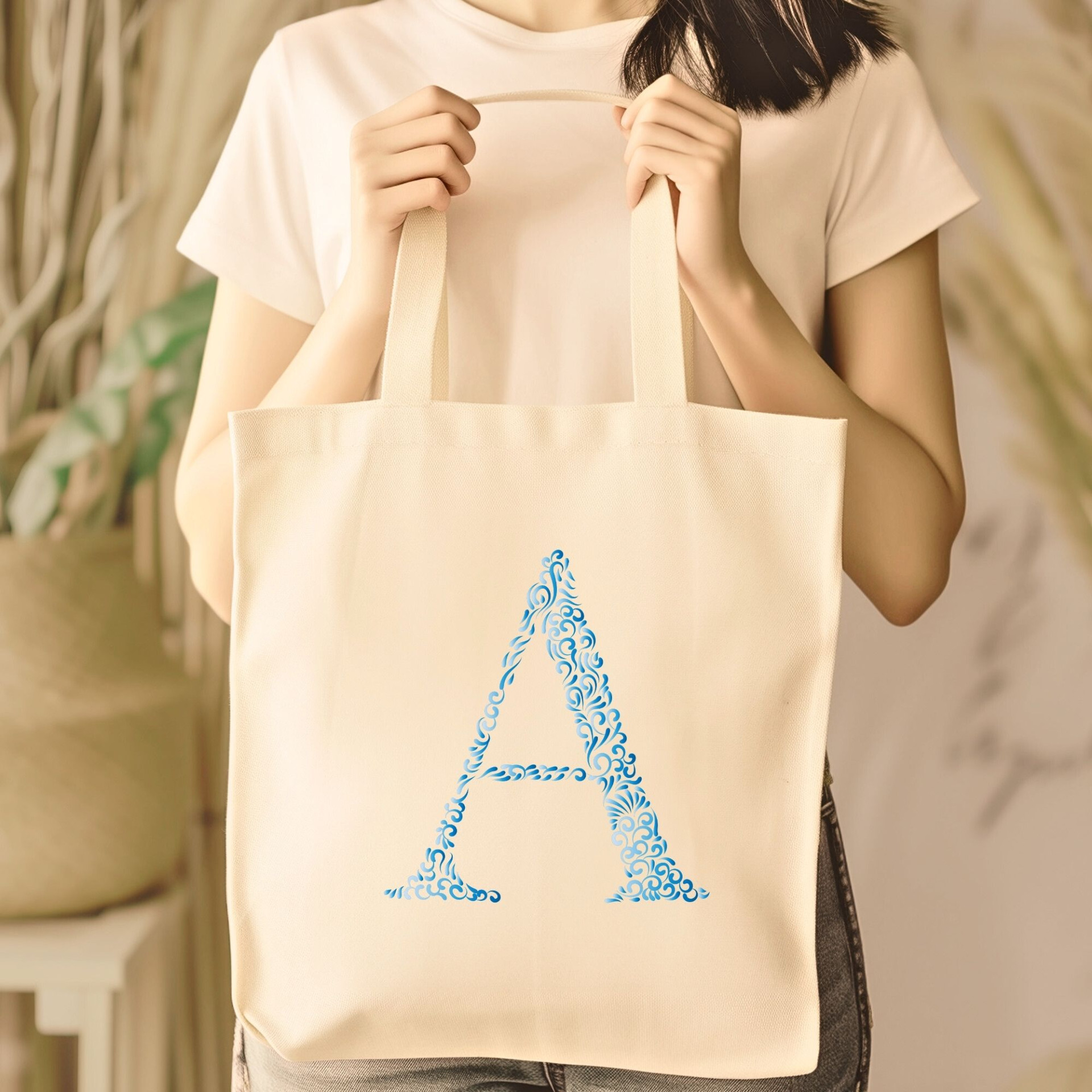 Elegant Initial A Tote Bag Personalized Floral Monogram Design Custom Gift for Her or Him - Image 11