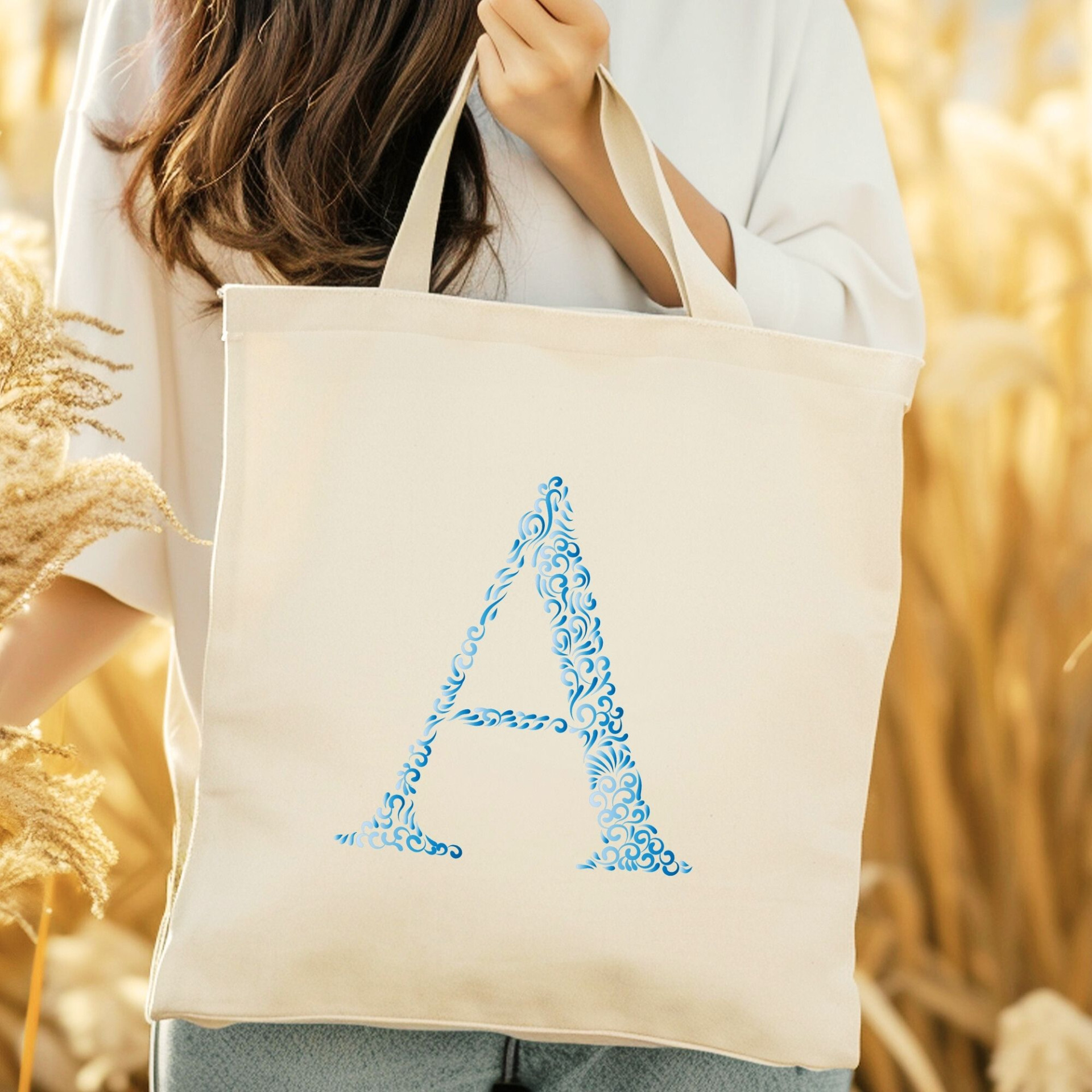 Elegant Initial A Tote Bag Personalized Floral Monogram Design Custom Gift for Her or Him - Image 9