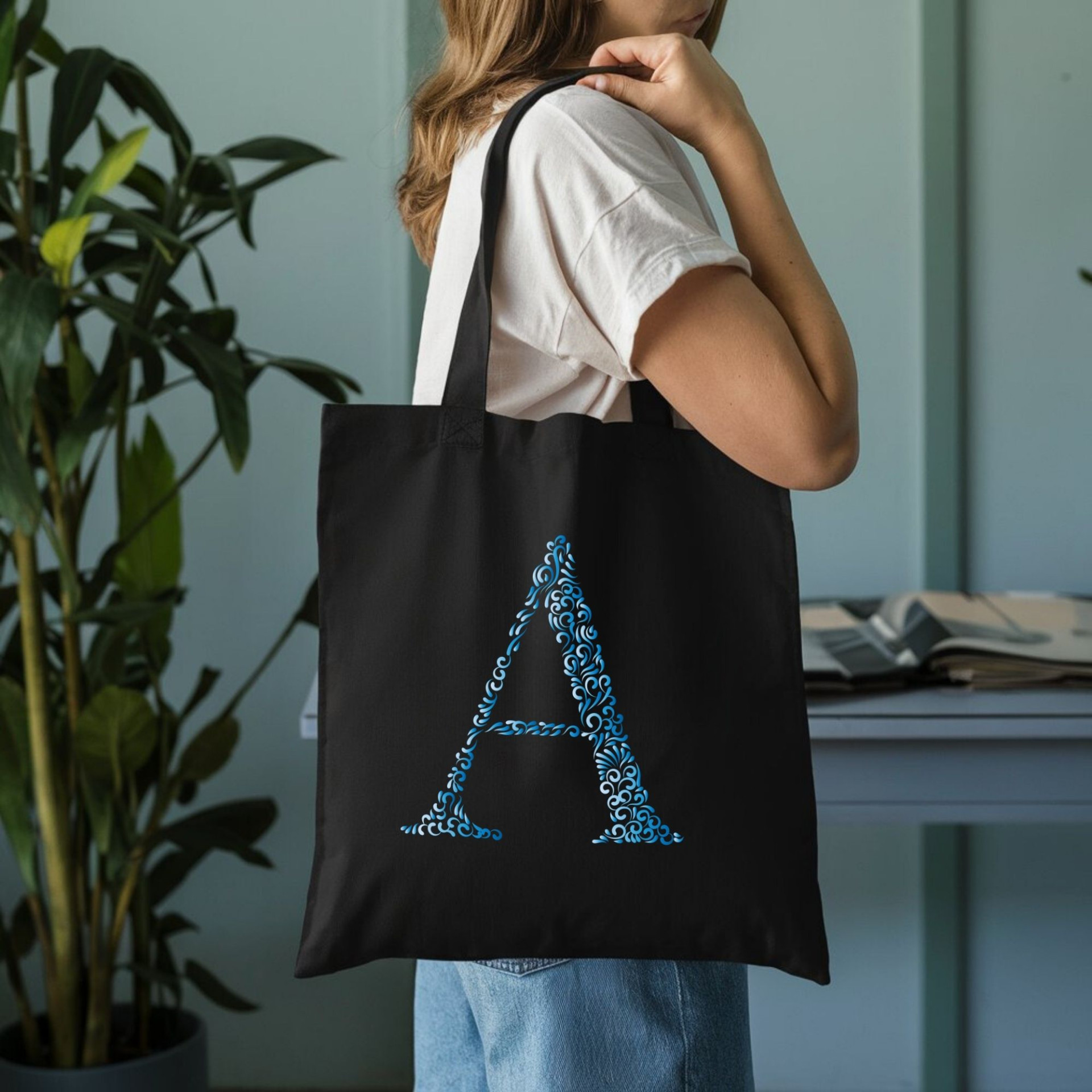 Elegant Initial A Tote Bag Personalized Floral Monogram Design Custom Gift for Her or Him