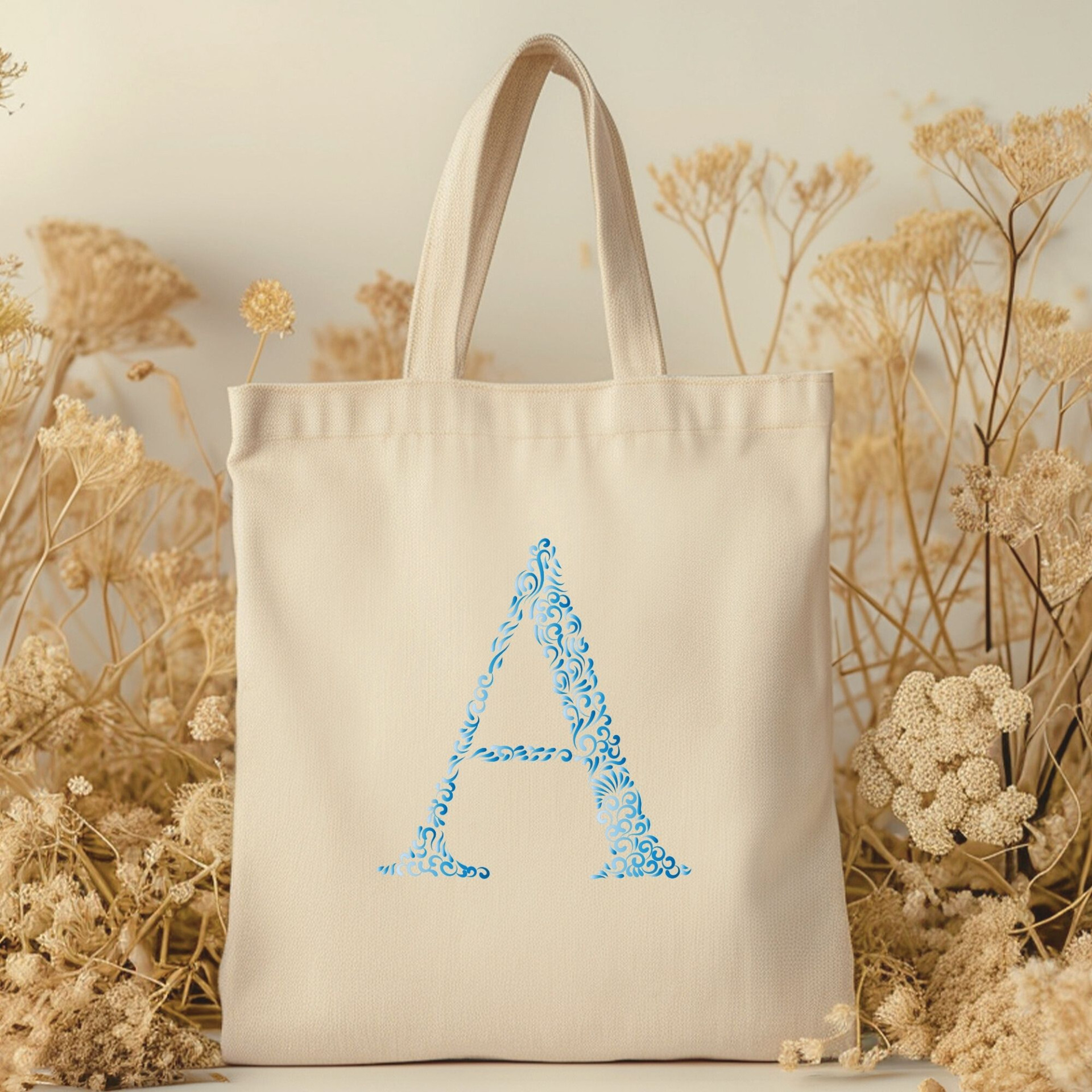 Elegant Initial A Tote Bag Personalized Floral Monogram Design Custom Gift for Her or Him - Image 5