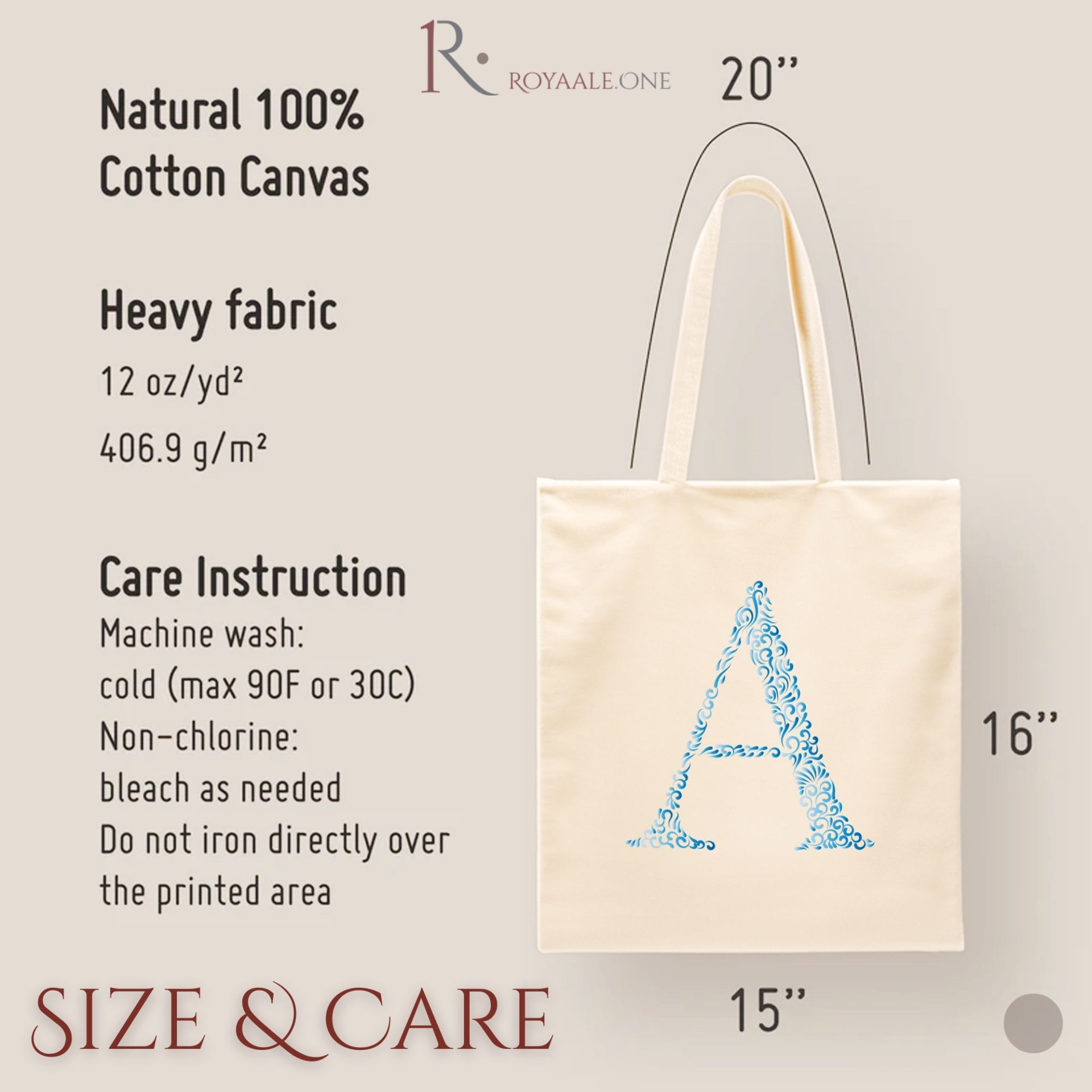 Elegant Initial A Tote Bag Personalized Floral Monogram Design Custom Gift for Her or Him - Image 15