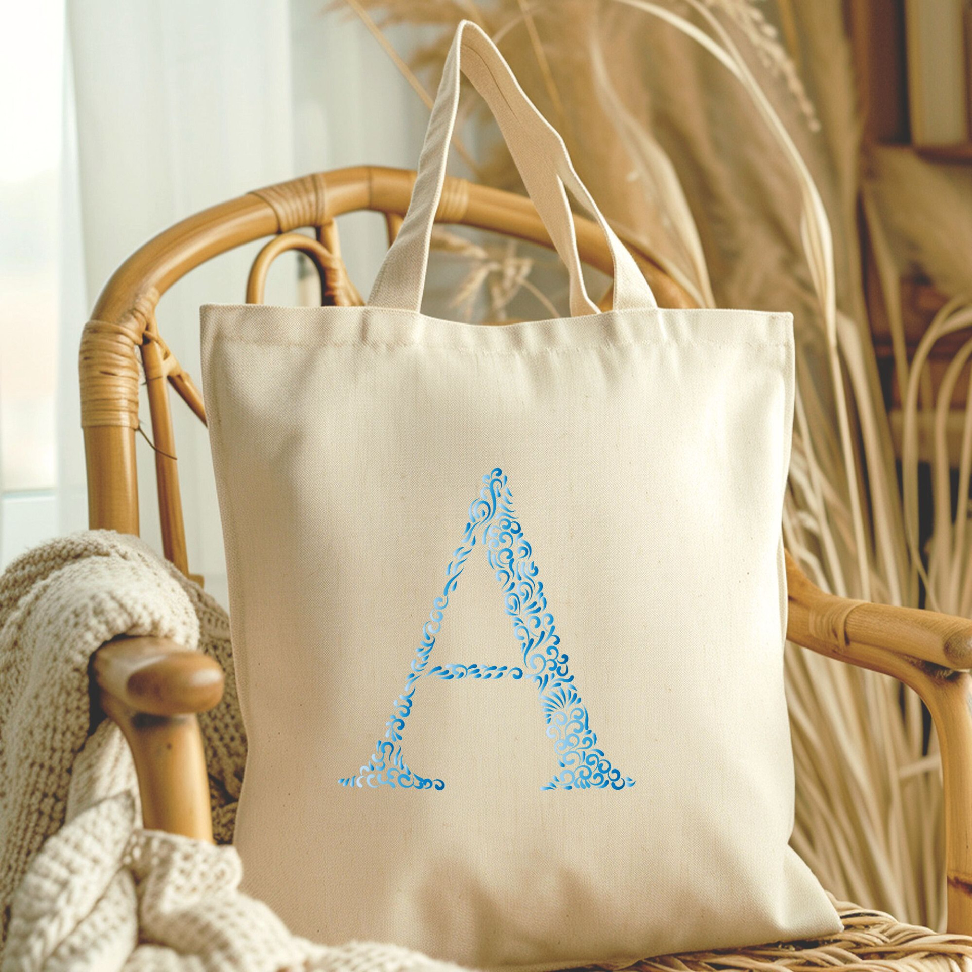 Elegant Initial A Tote Bag Personalized Floral Monogram Design Custom Gift for Her or Him - Image 3