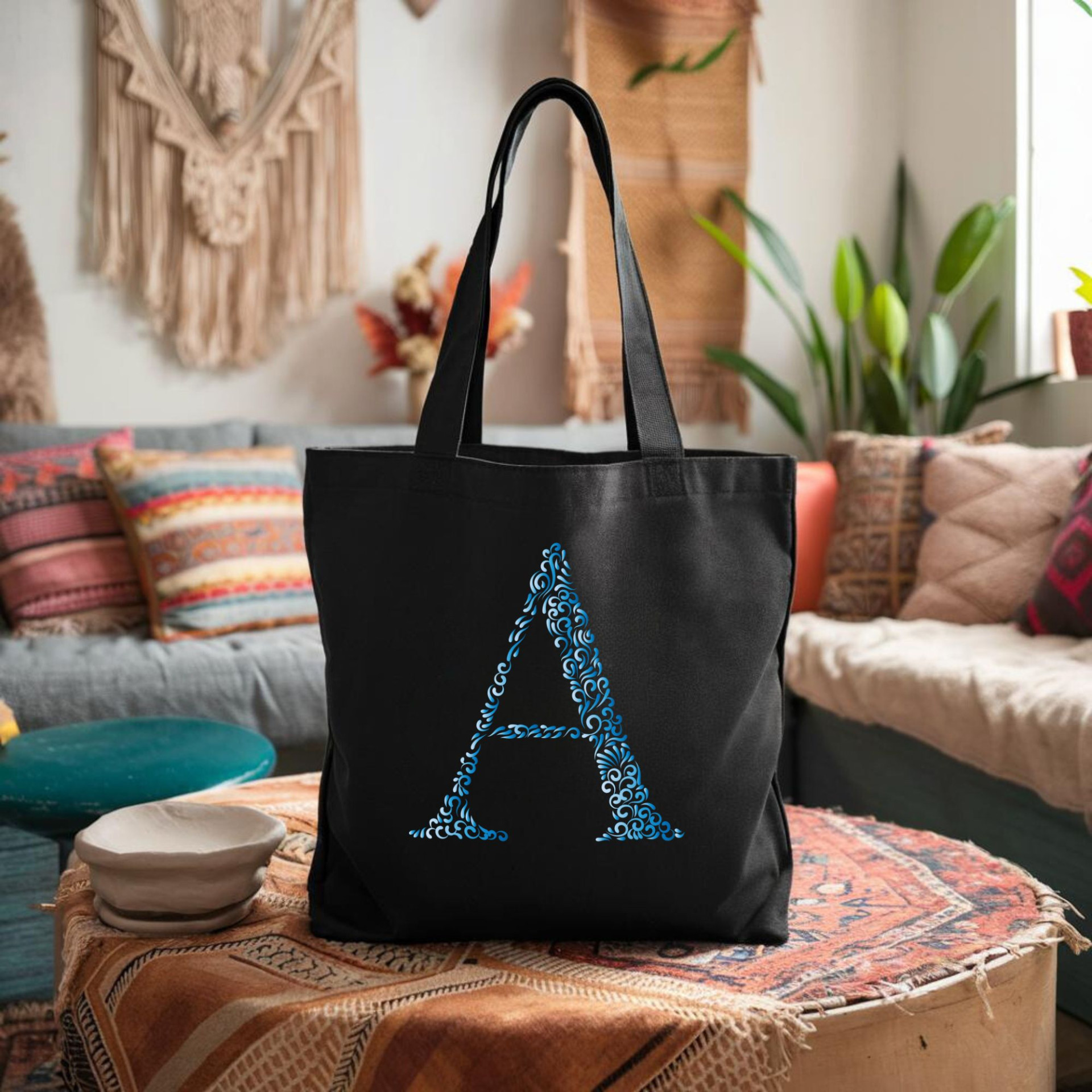 Elegant Initial A Tote Bag Personalized Floral Monogram Design Custom Gift for Her or Him - Image 2
