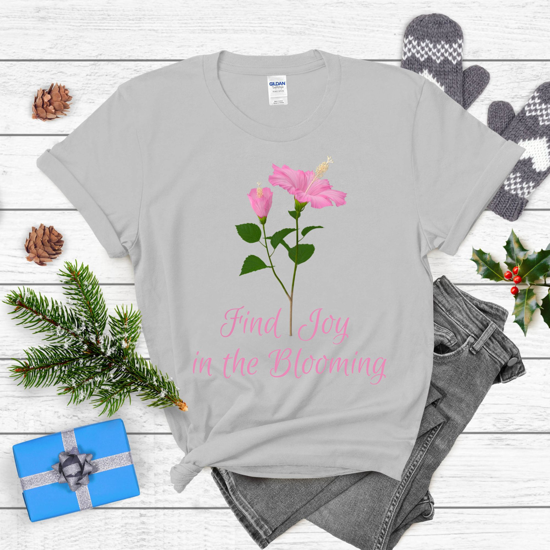 Find Joy in the Blooming T-Shirt Floral Inspirational Quote Tee Positive Vibes Nature Design - Image 3