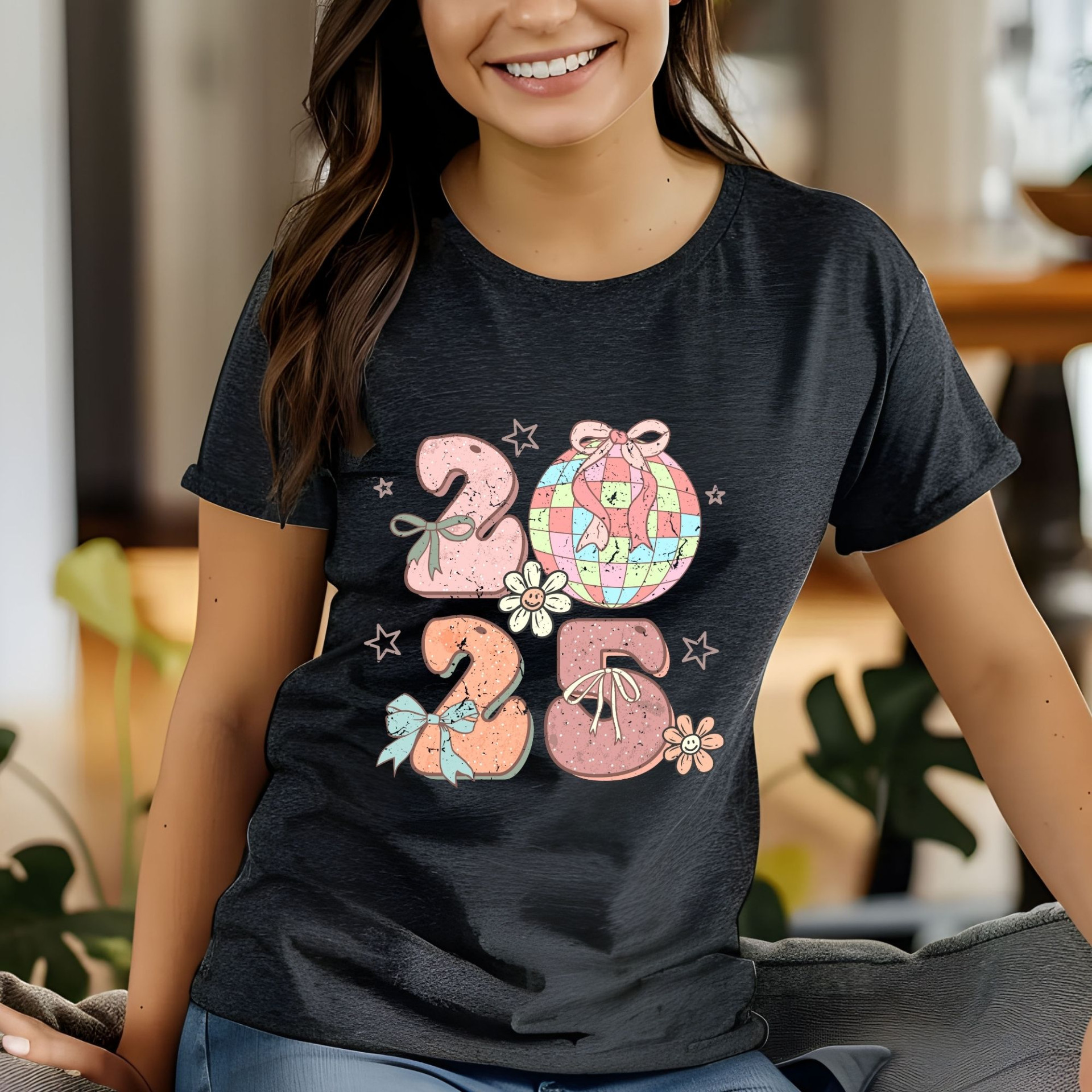 2025 Festive T-Shirt Colorful New Year Celebration Tee Cute Holiday Graphic Shirt Gift Idea - Image 7