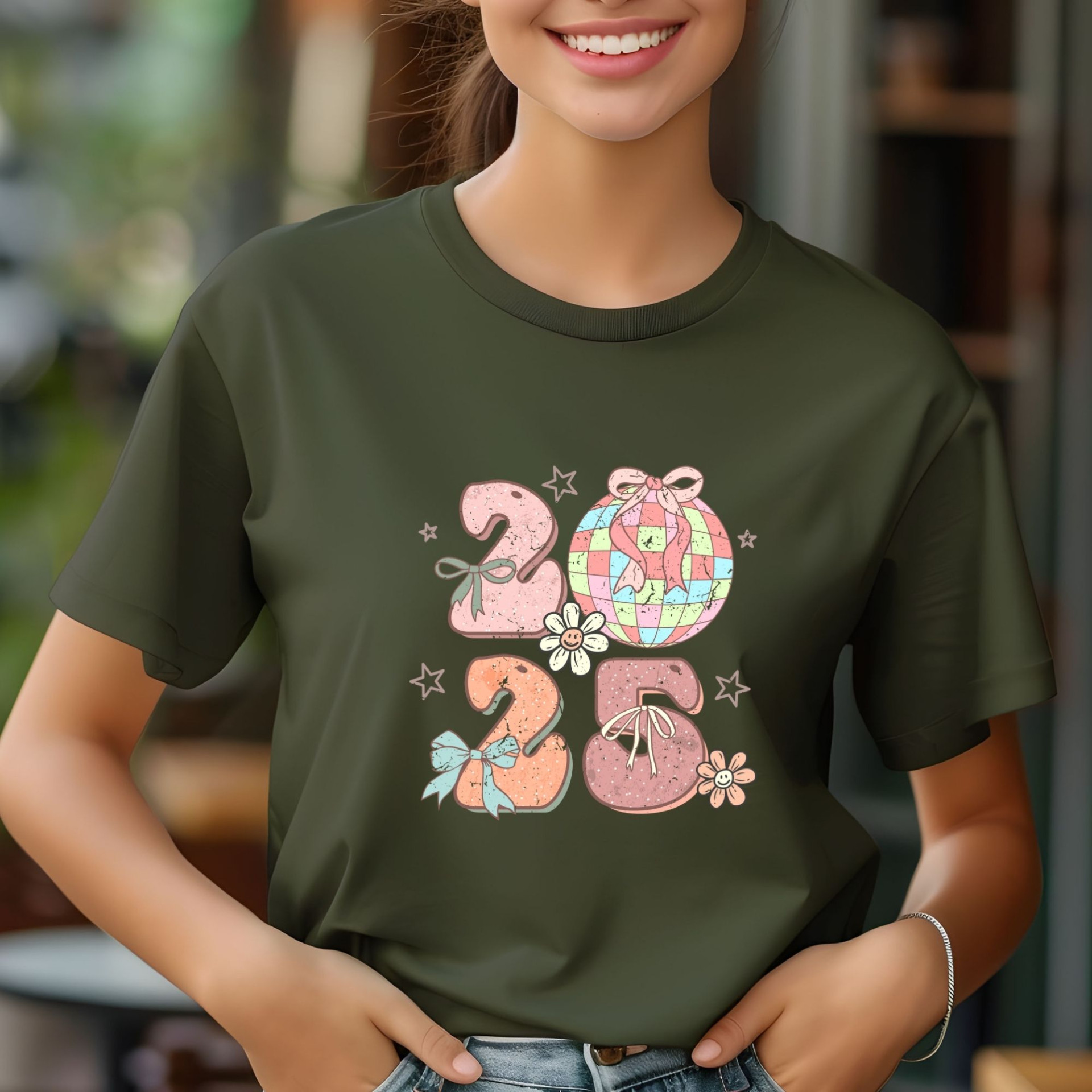 2025 Festive T-Shirt Colorful New Year Celebration Tee Cute Holiday Graphic Shirt Gift Idea