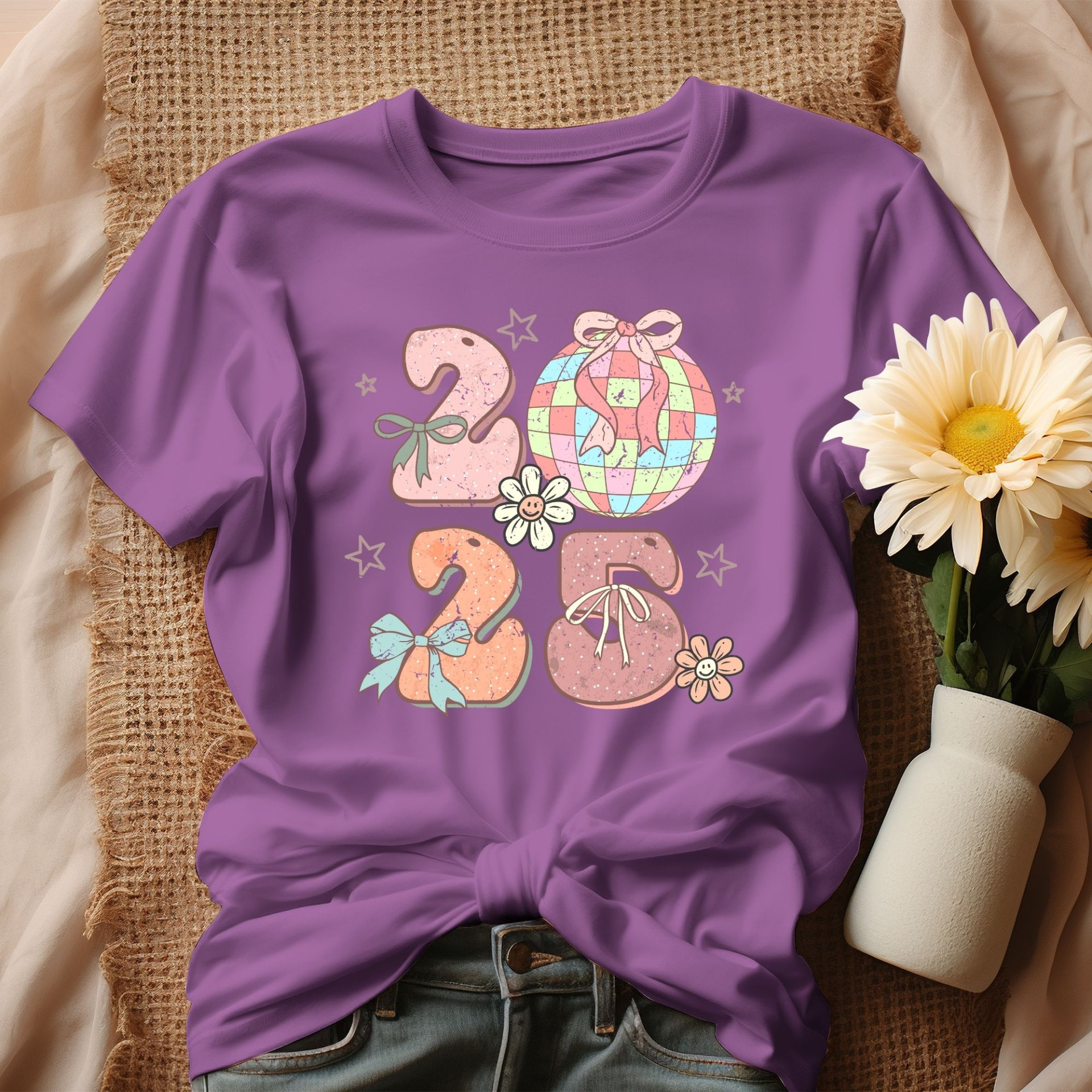 2025 Festive T-Shirt Colorful New Year Celebration Tee Cute Holiday Graphic Shirt Gift Idea - Image 9