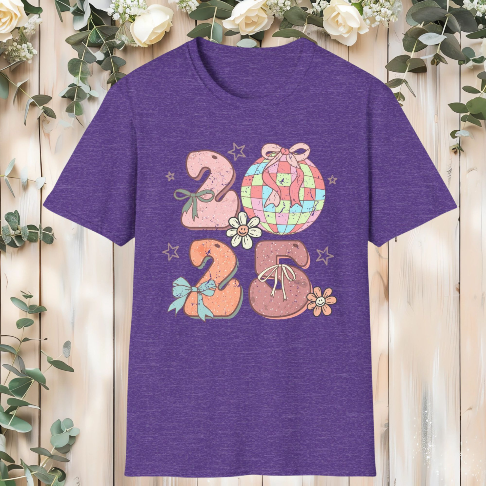 2025 Festive T-Shirt Colorful New Year Celebration Tee Cute Holiday Graphic Shirt Gift Idea - Image 2