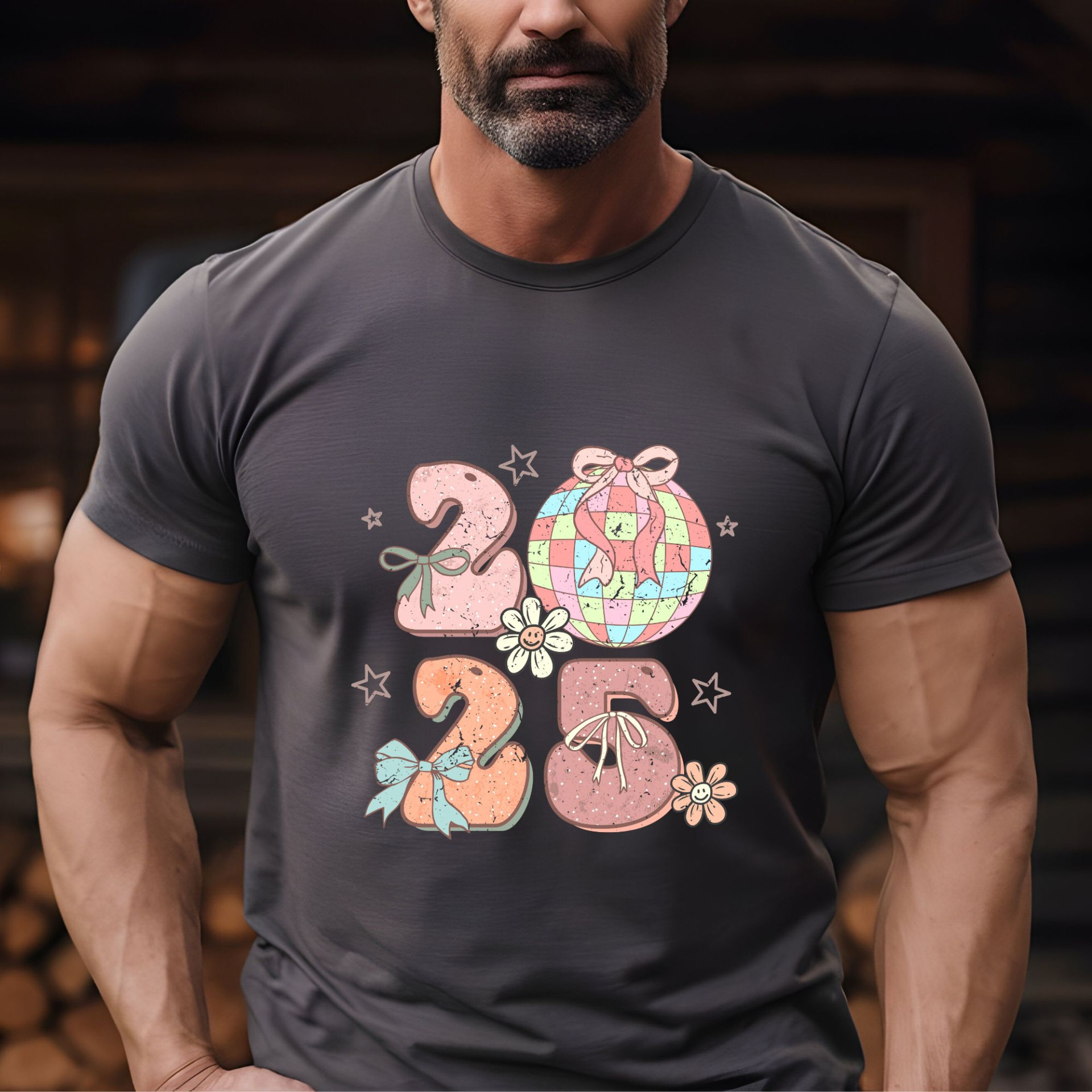 2025 Festive T-Shirt Colorful New Year Celebration Tee Cute Holiday Graphic Shirt Gift Idea - Image 4